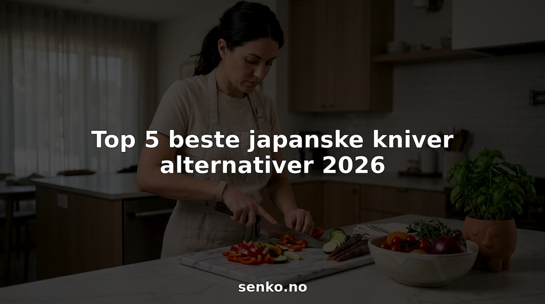 En kokk står og skjærer opp grønnsaker med en japansk kjøkkenkniv på skjærefjøla.