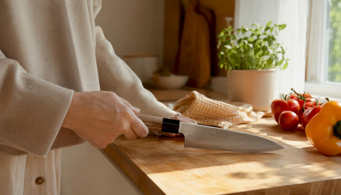 Kasumi kjøkkenkniv med ergonomisk håndtak i pakka-tre