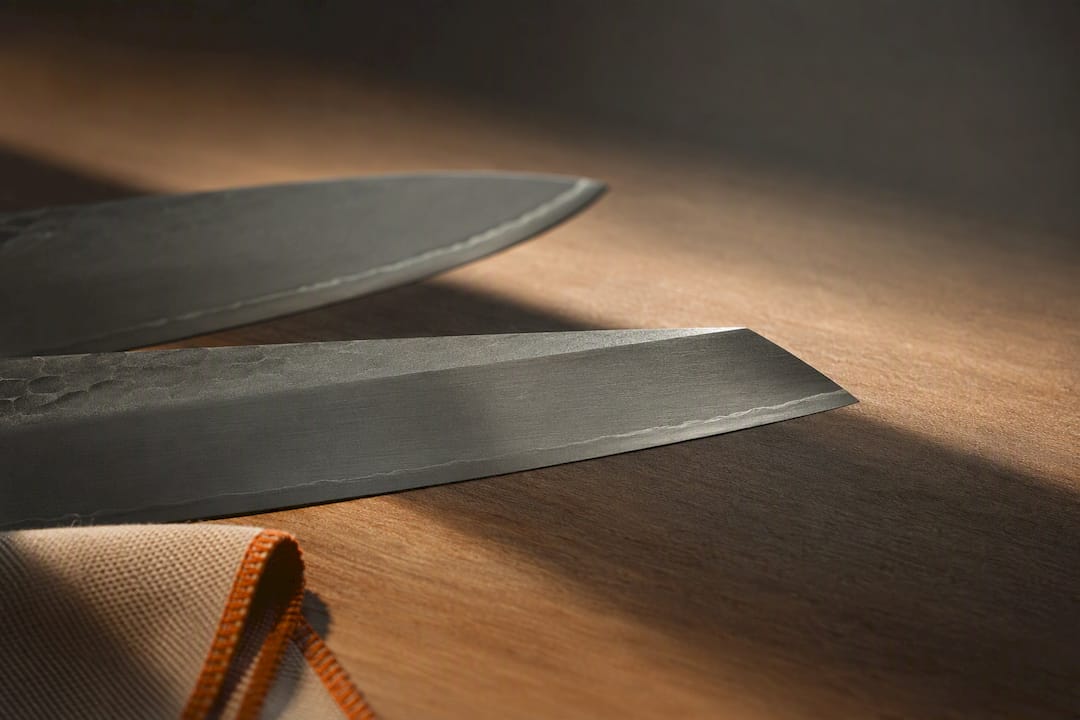 Ukjente japanske knivprofiler på trebenk