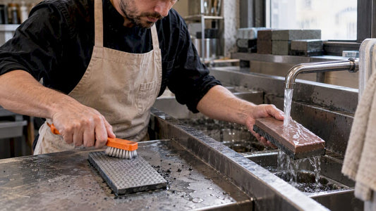 Diamant- og vannstein rengjøres med børste