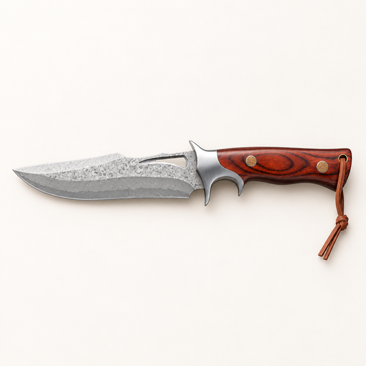 Damascus Friluftkniv - Kampanje pris - Gratis Frakt – hele kniven på varm, lys bakgrunn